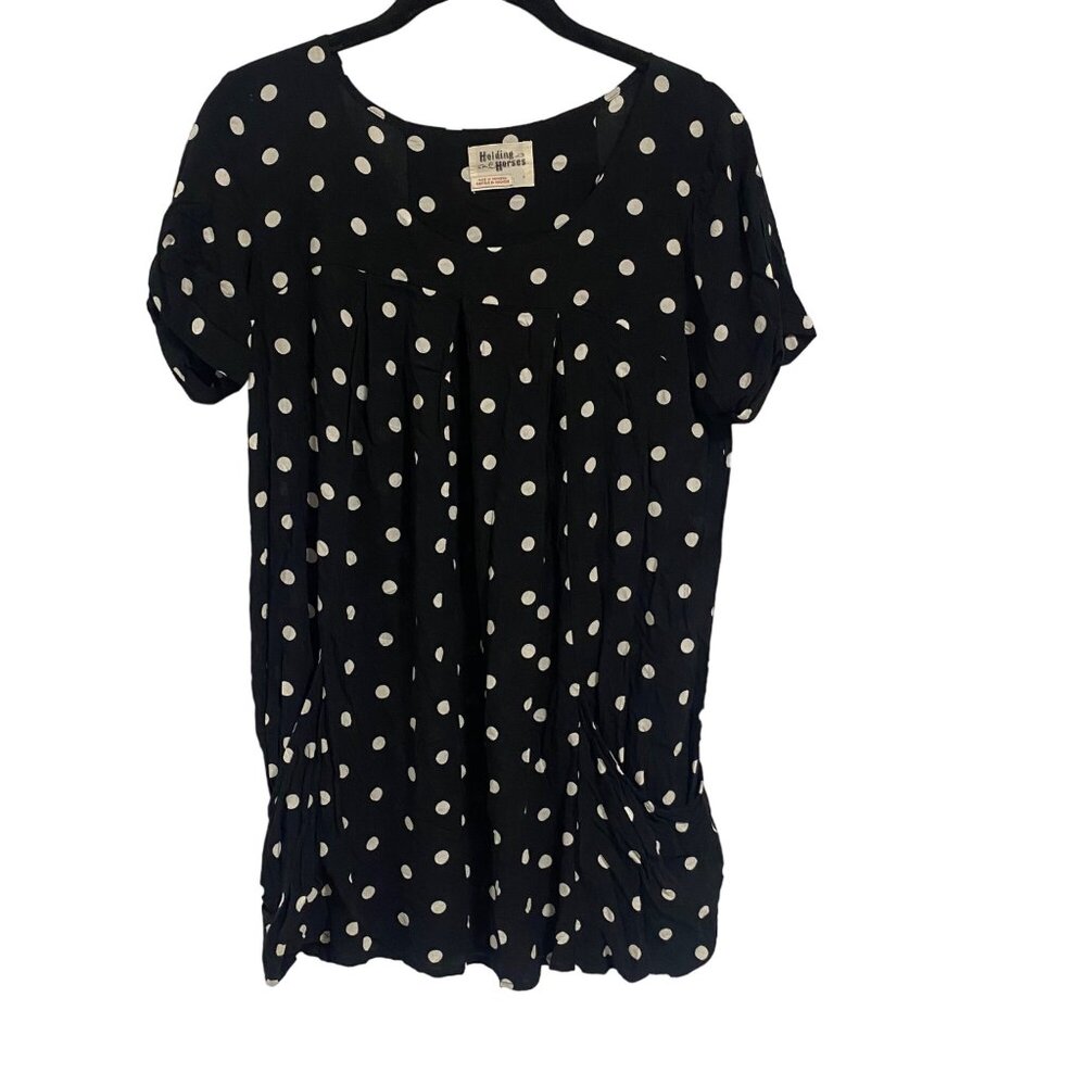 Anthro Holding Horses Black White Polka‎ Dot Tunic Top With Pockets Size S